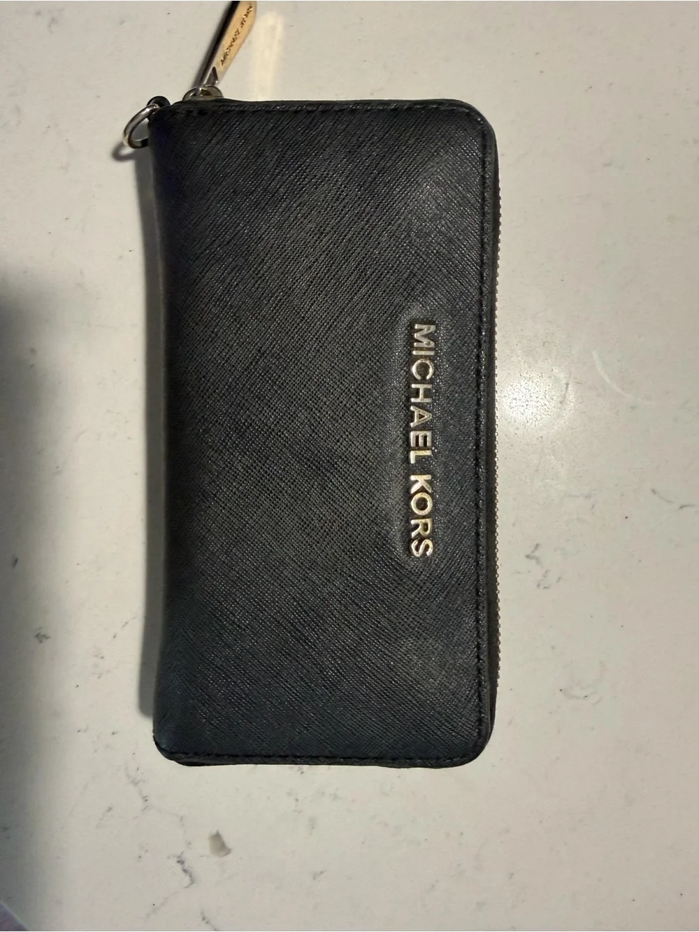 Michael Kors Black Saffiano Zip Wallet with Gold Logo